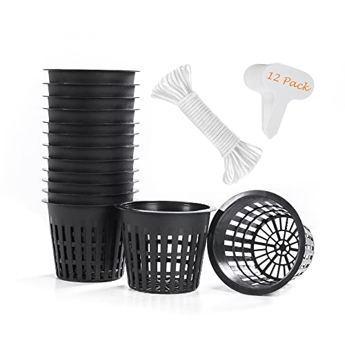 12 Pack 3 inch Net Cup Pots with 12 feet Hydroponic Self Watering W...