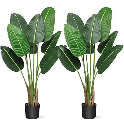 [2 Packs] Artificial Tree Bird of Paradise Plant 4 Feet Faux Banana...