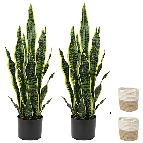 2 Set Large Fake Snake Plant 25 Inch Sansevieria Plant Artificial S...
