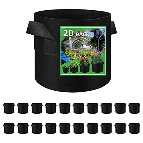 20 Pack 10 Gallon Plant Grow Bags, Breathable Felt Non-Woven Aerati...