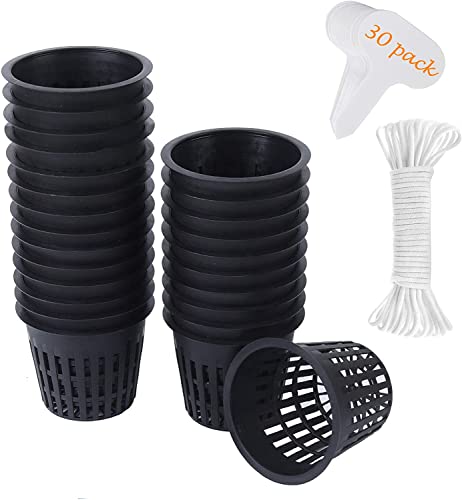 30 Pack 3 Inch Net Cup Pots with Hydroponic Self Watering Wick & Pl...