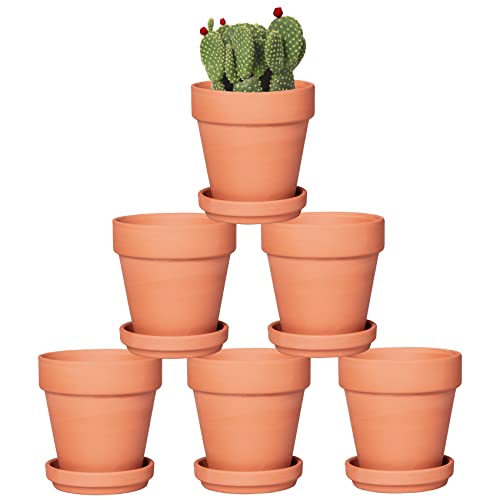 4 Inch Terracotta Pots with Saucer - 6 Pack Small Clay Plant Pots w...