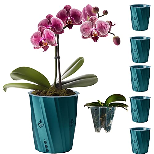 6 Pack 5-Inch Orchid Pot and Self-Watering Pots for Indoor Plants -...