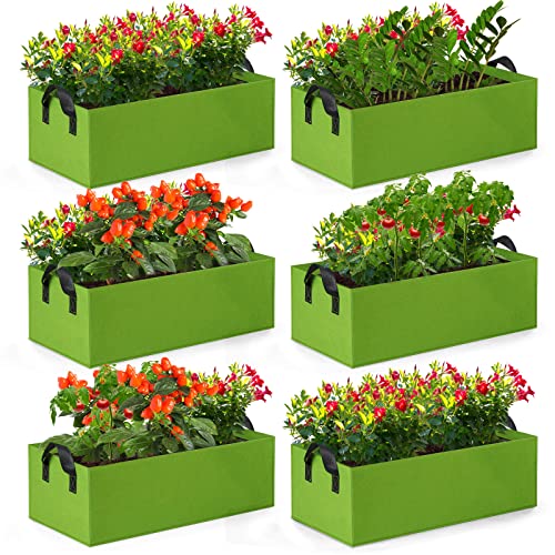 6 Pack Rectangle Plant Grow Bags with Handles, 10 Gallon Green Felt...