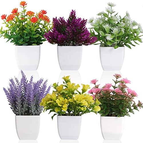 6pcs Artificial Pot Flowers Small Fake Plants with Pot Mini Potted ...