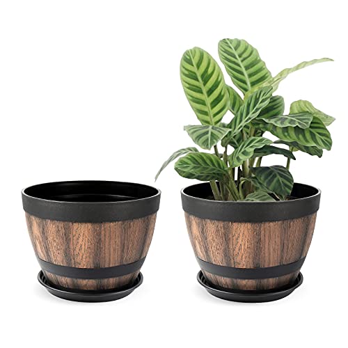 9 Inch Plant Pots with Drainage Holes & Saucer,2 Pack Decoration Fl...