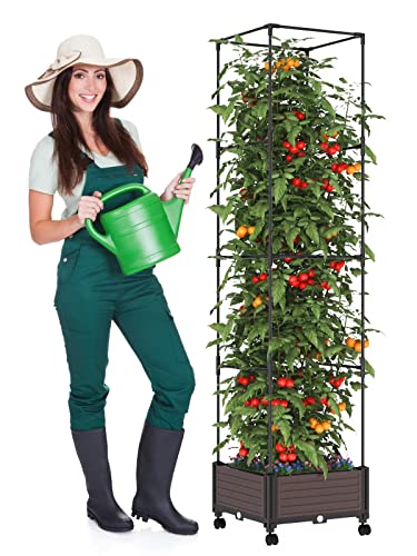 Aililan Tomato Planter with Wheels - Raised Garden Bed Planter Box ...