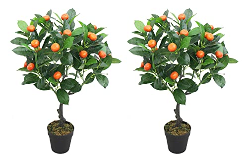 AMERIQUE Pair 38 Inch Artificial Orange Trees with Nursery Pots...