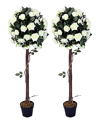 AMERIQUE Pair 4 Feet Gorgeous & Lifelike White Artificial Trees wit...