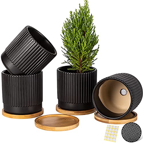 AOMRYOM 4.25 Inch Small Garden Ceramic Plant Pots with Drainage Hol...