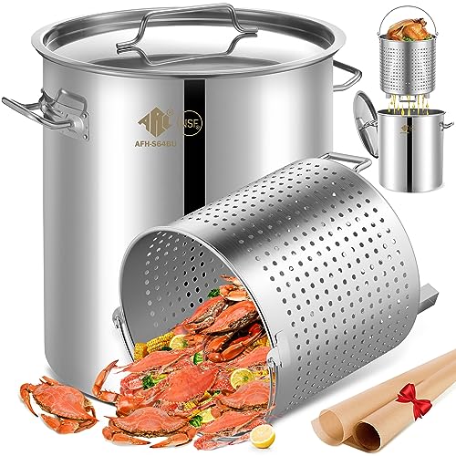 ARC 64-Quart Stainless Steel Seafood Boil Pot with Basket and Two B...