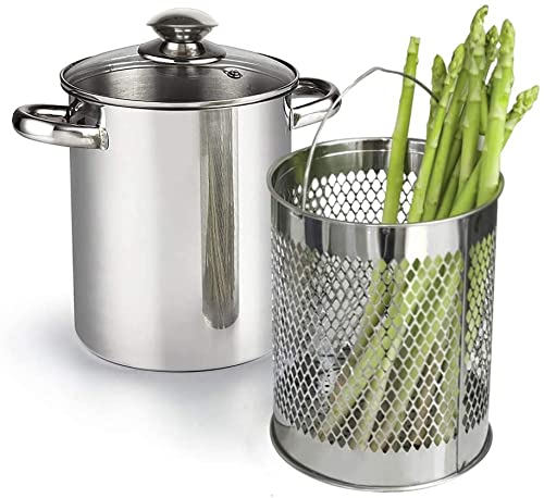 Asparagus Pot Stainless Steel Steamer Cooker with Basket and Lid Pa...