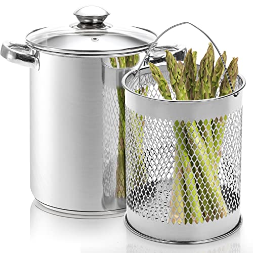 AVLA Asparagus Pot, 4 Quart Stainless Steel Steamer Cooker, Vegetab...