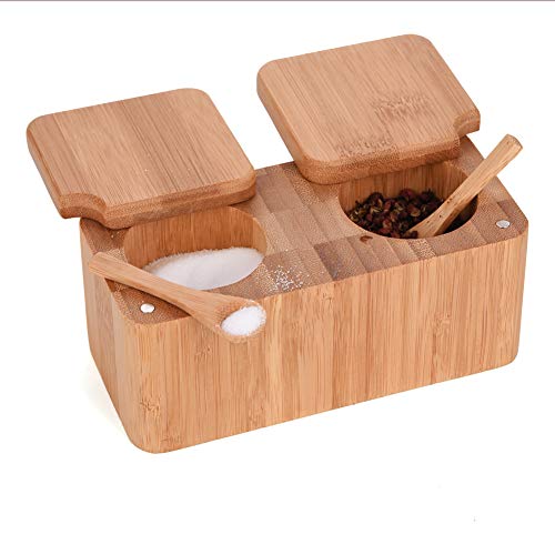 Bamboo Swivel Salt Pepper Spice Box Cellars pinch pot with Magnetic...