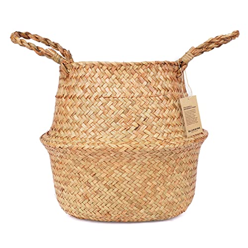 Blueming Home Decor Woven Basket – Round Wicker Seagrass Planter ...