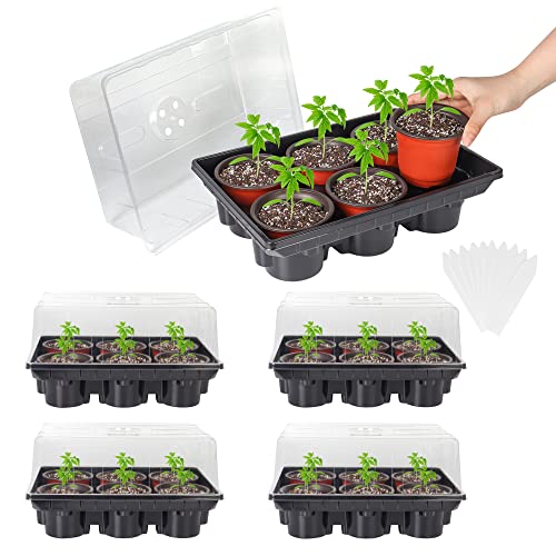 Bonviee Seed Starter Tray with 4 Inch Nursery Pots, 5-Pack Seedling...