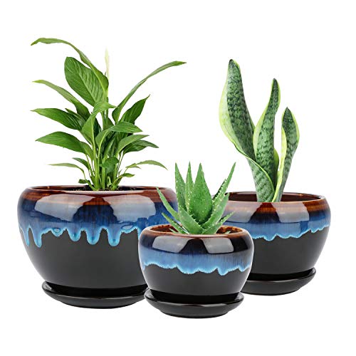 Brajttt Ceramic Flower Pots, Round Vintage Rustic Drip Glazed Plant...