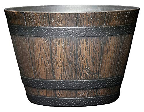 Classic Home and Garden Whiskey Resin Flower Pot Barrel Planter, Wa...