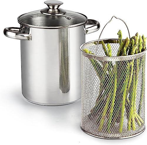 Cook N Home Deep Fry pan Vegetable Asparagus Steamer Pot,4 Quart, s...