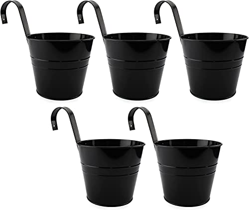 Darware Hanging Flower Pots (Black, 5-Pack); 6-Inch Metal Planter B...