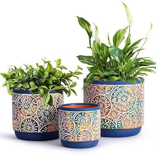 DeeCoo 3 Piece Ceramic Plant pots Indoor Pots Set with Drainage Hol...