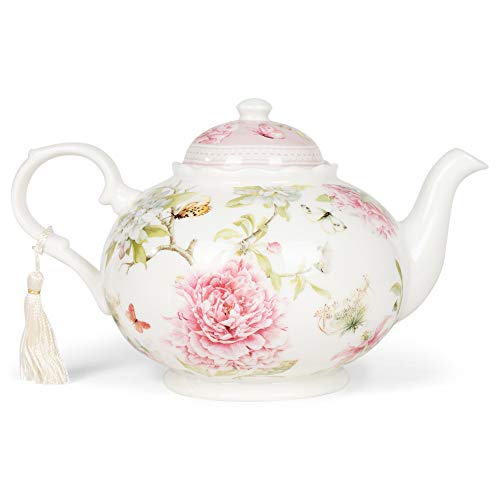 Delton Products 8150-6 Porcelain Tea Pot, Pink Peony, 9.5 x 5.6 inc...