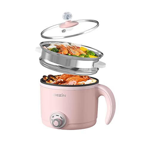 Dezin Hot Pot Electric with Steamer, 1.5L Rapid Noodles Cooker, Non...