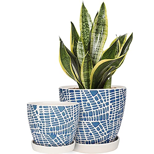 Docrin Plant Pots Indoor, 6.6+5.6 Inch, Ceramic Pots with Drainage ...