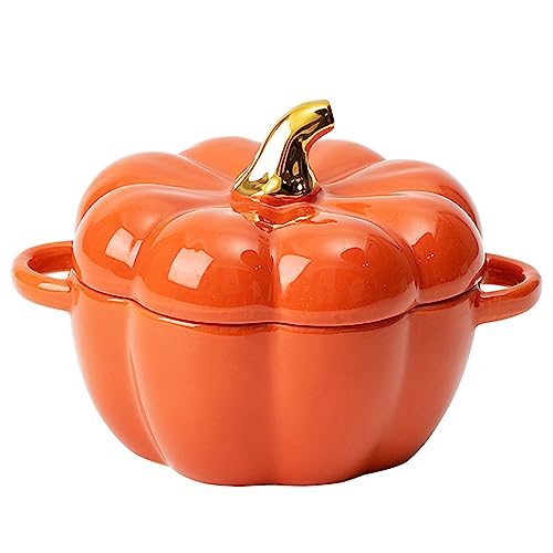 Dutch Oven Pot with Lid, Pumpkin Pottery Dessert Saucepan, Mini Bak...