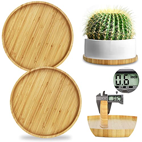 Ebingoo 2 Pcs 8inch Bamboo Plant Saucer for Indoors No Holes,Round ...