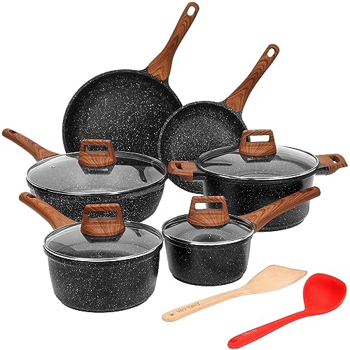 ESLITE LIFE Nonstick Cookware Sets, 12 Pcs Granite Coating Pots and...