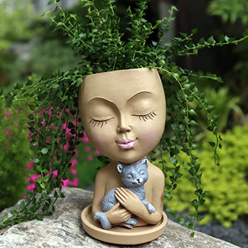 Face Flower Pot Head Planter for Plants, Dolkgy Unique Lady Face Pl...