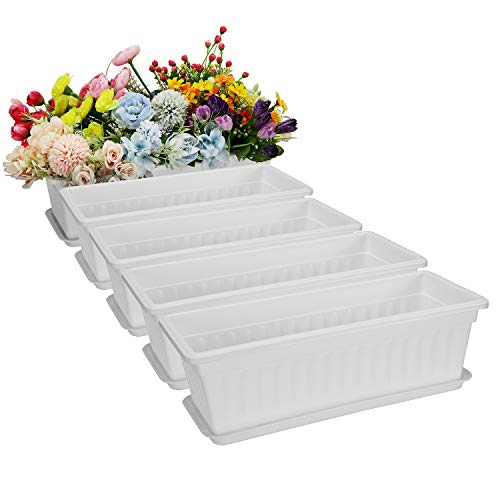 Fasmov 5 Pack 17 Inches White Flower Window Box Plastic Vegetable P...