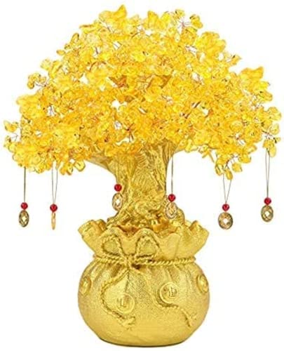 Feng Shui Citrine Yellow Crytal Money Tree with Chinese Dragon Pots...