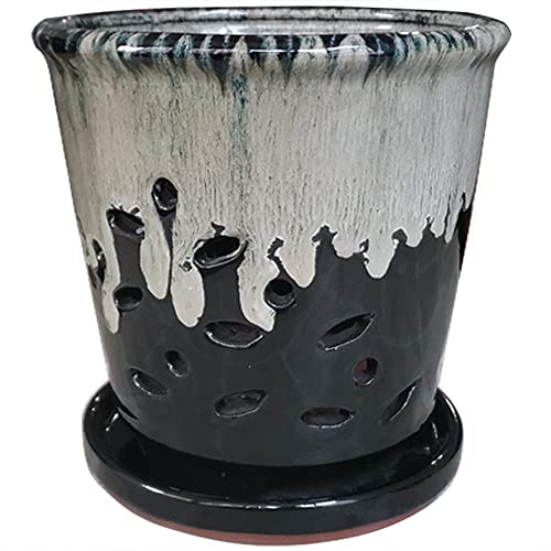 Fowargif Black Round 7inch Large Ceramic Orchid Pots with Holes,pot...