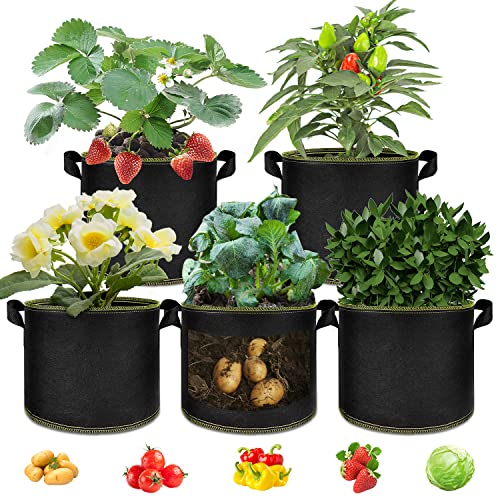 Fuiwui Grow Bags 20 Gallons - 5 Pack, Heavy Duty Plant Pot with Han...