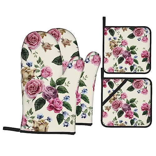 Garden Wildflowers Oven Mitts and Pot Holders Set of 4, Kitchen Coo...