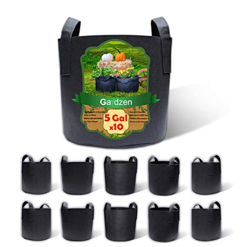 Gardzen 10-Pack 5 Gallon Grow Bags, Aeration Fabric Pots with Handl...
