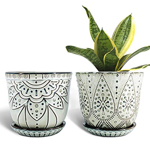 Gepege 6 Inch Beaded Ceramic Planter Set of 2 with Drainage Hole an...