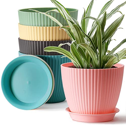 Giraffe Creation 7 inch Large Plant Pots, 5 Pack Flower Pots Outdoo...