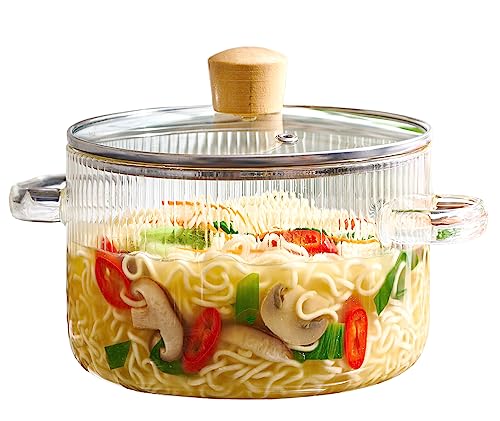 Glass Cooking Pot with Lid - 1.6L(54oz) Heat Resistant Borosilicate...