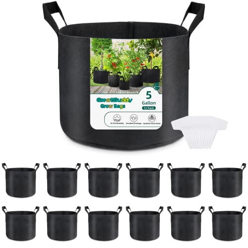 GreatBuddy 12-Pack Grow Bags 5 Gallon, Thick Fabric Planter Bags fo...