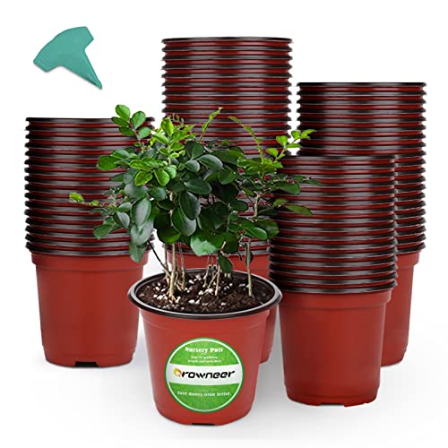 GROWNEER 120 Packs 4 Inches Plastic Plant Nursery Pots with 15 Pcs ...
