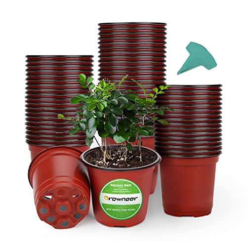 GROWNEER 60 Packs 4 Inches Plastic Plant Nursery Pots with 15 Pcs P...