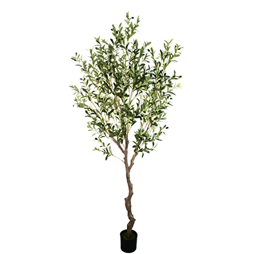 GUYUSO 7ft Tall (210cm high,1872lvs) Artificial Olive Tree in Pot F...