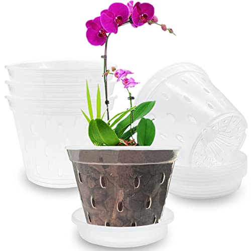 Haawooky Orchid Pots,5.5 inch Plastic Orchid Pots with Holes and Sa...