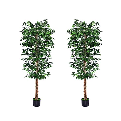 HAIHONG 2Packs 6FT Artificial Ficus Trees with Realistic Leaves and...