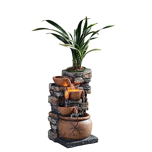 Haobos Indoor Fountain 4-Bowl Rockery Soothing Sound Tabletop Fount...
