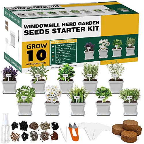 Herb Grow Kit, 10 Herb Seeds DIY Garden Starter Kit, Complete Potte...