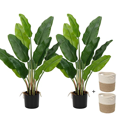 Hollyone 2pcs Large Artificial Bird of Paradise Plant in Pot, 30  F...